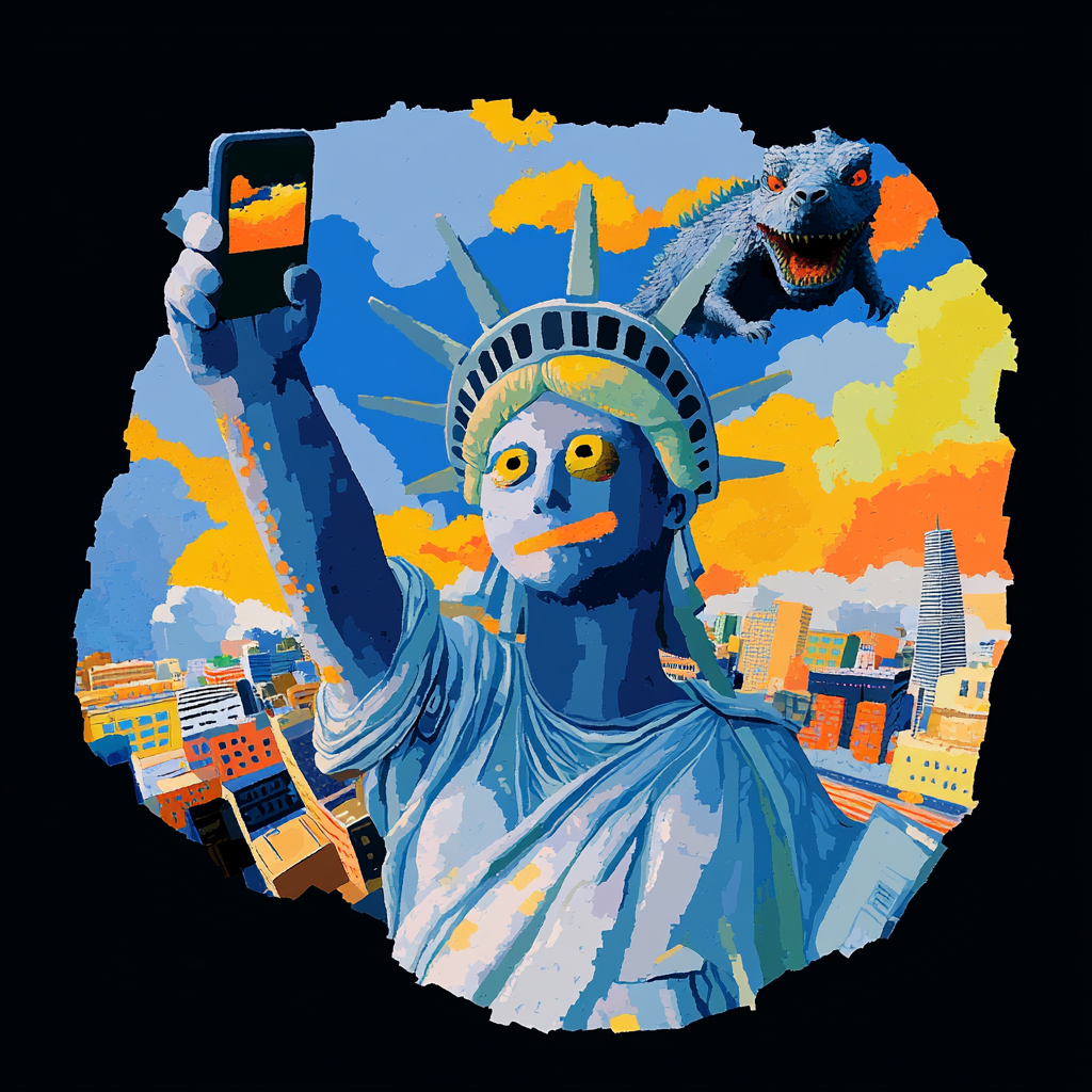 Statue of Liberty Selfie with Godzilla