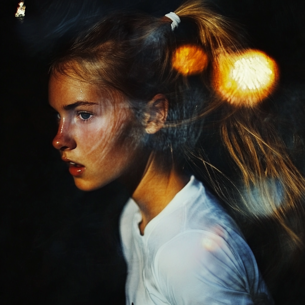 漏光中的马尾网球少女