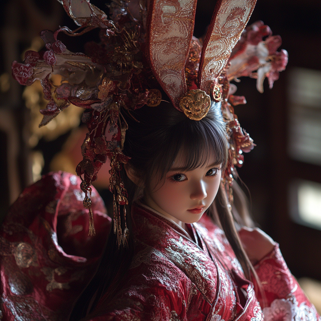 Rabbit-Eared Girl in Red Hanfu
