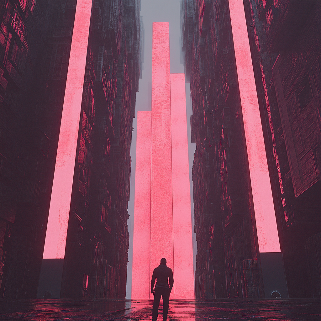 Metrópolis ciberpunk magenta, 2178