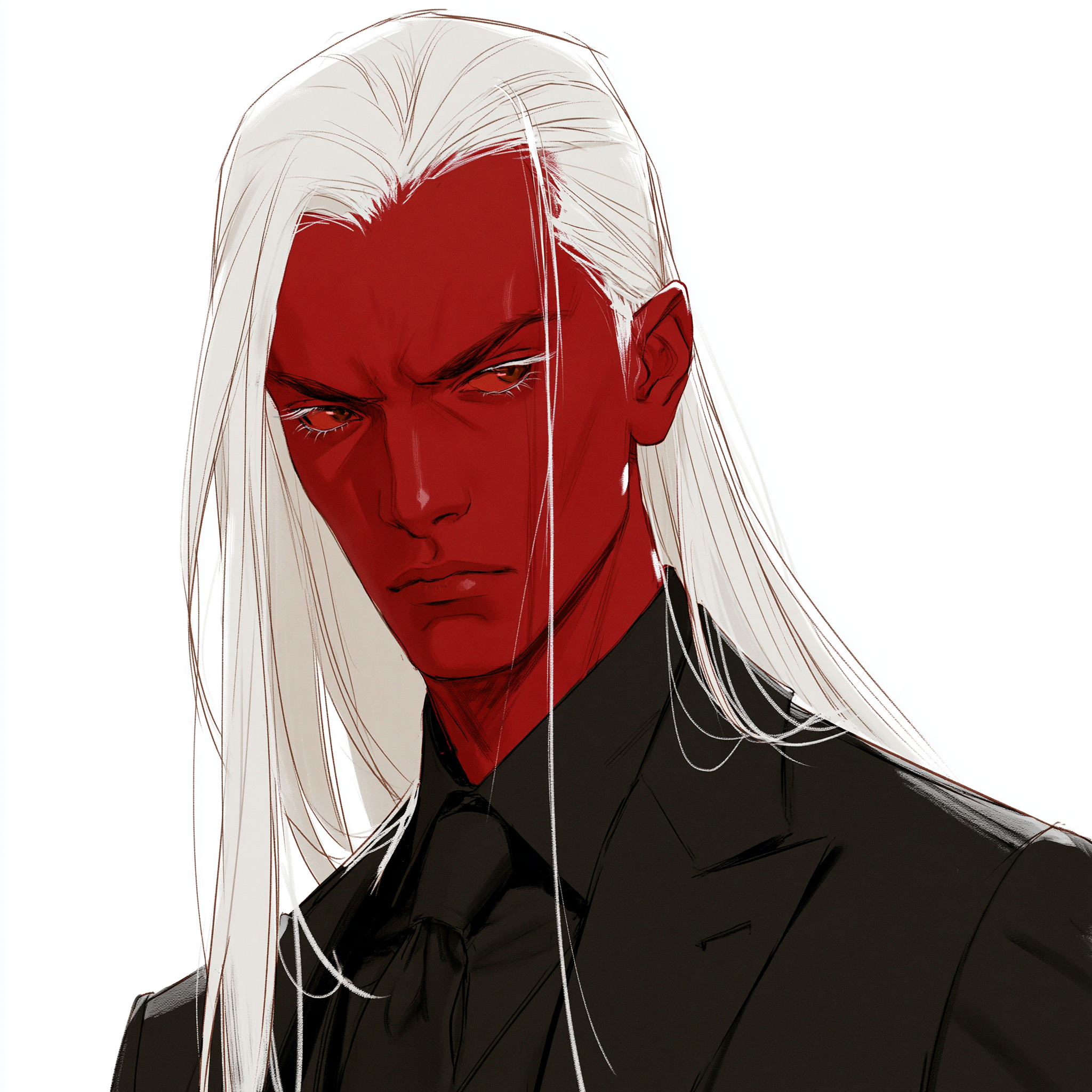 Red-Skinned Man in a Black Suit