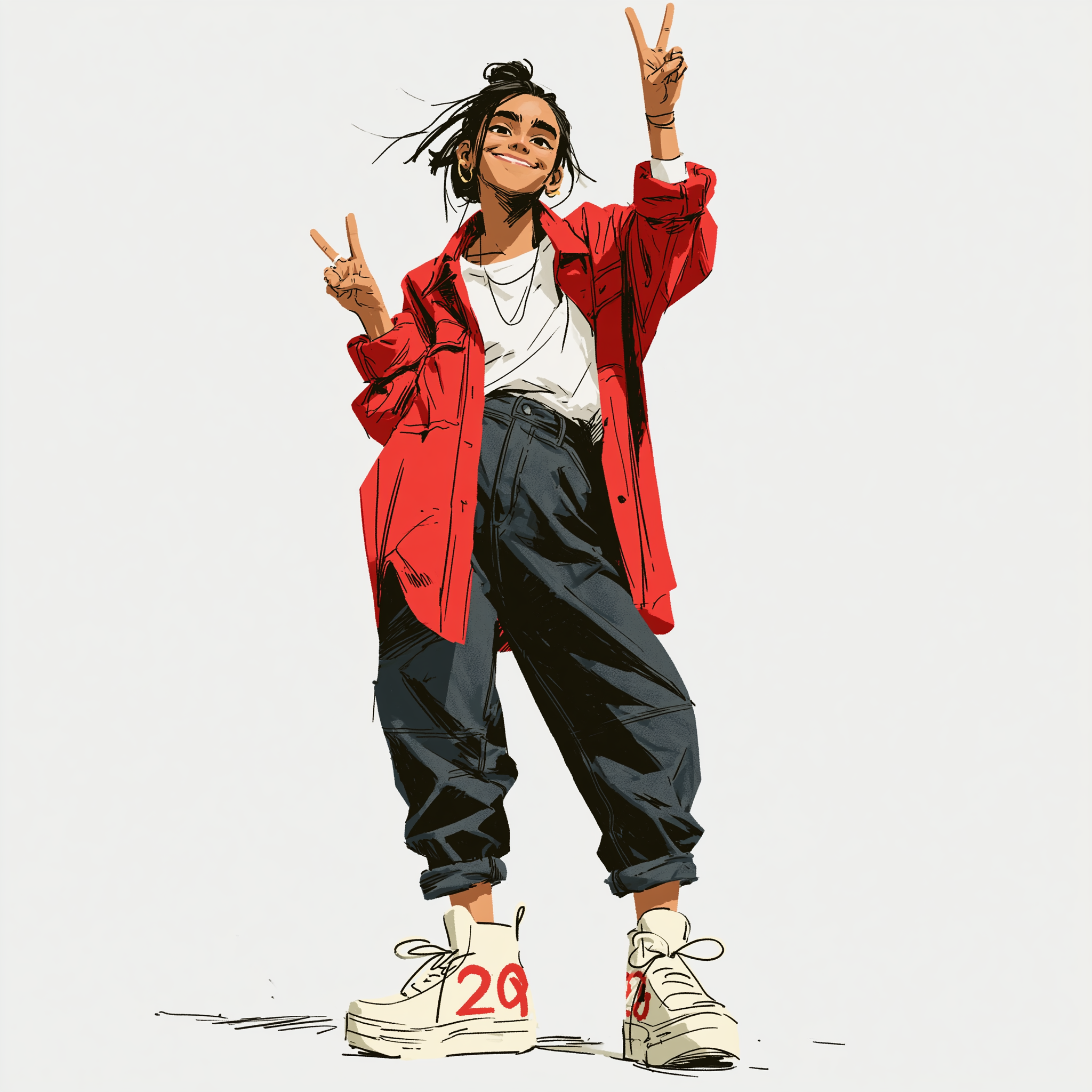 Smiling Girl Making a Peace Sign Sketch