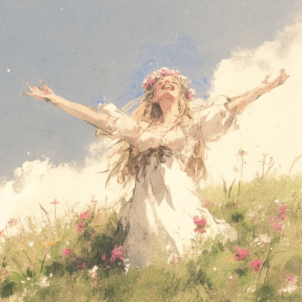 Girl Dancing in a Flower Field