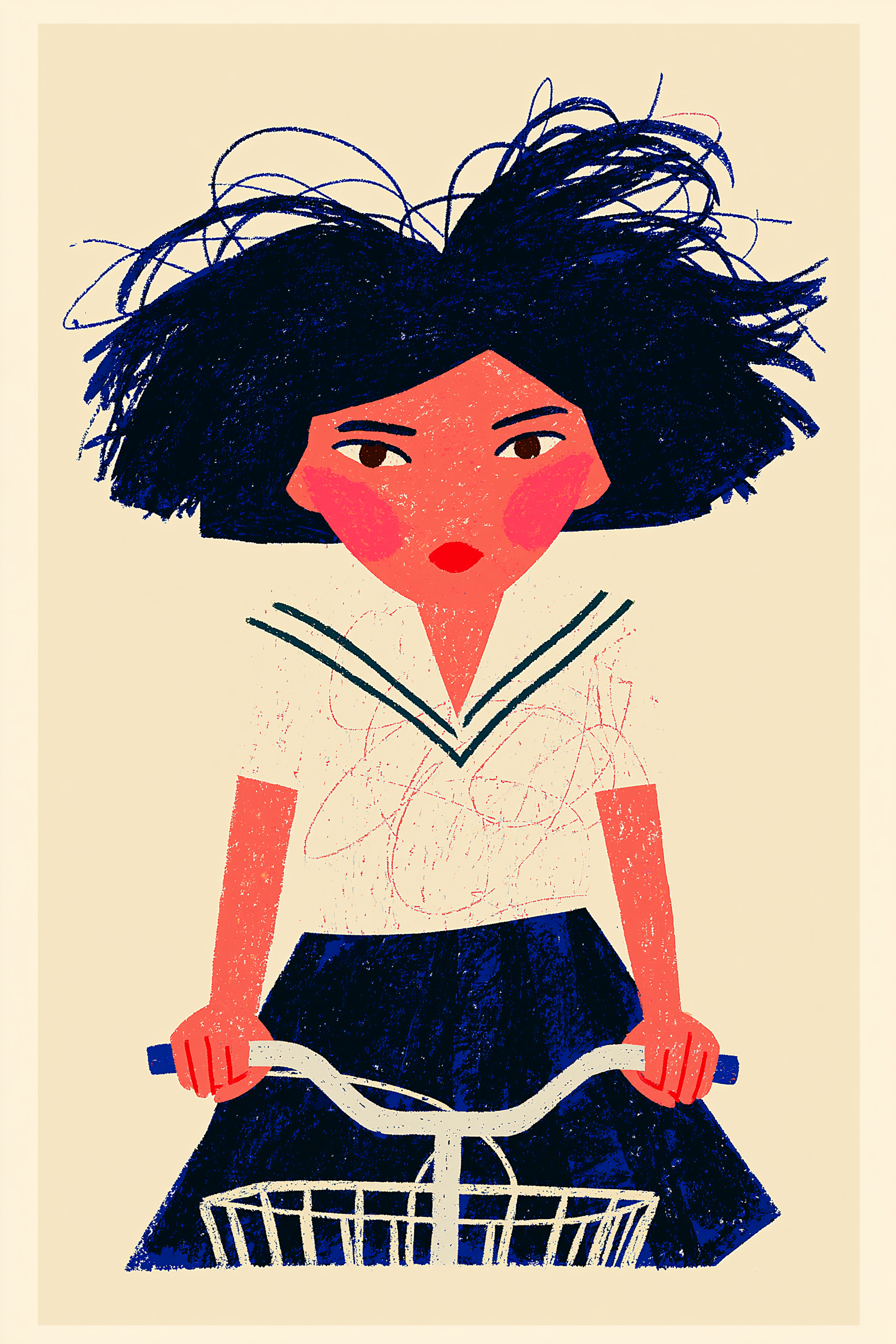 Japanese Schoolgirl Cycling in Crayon