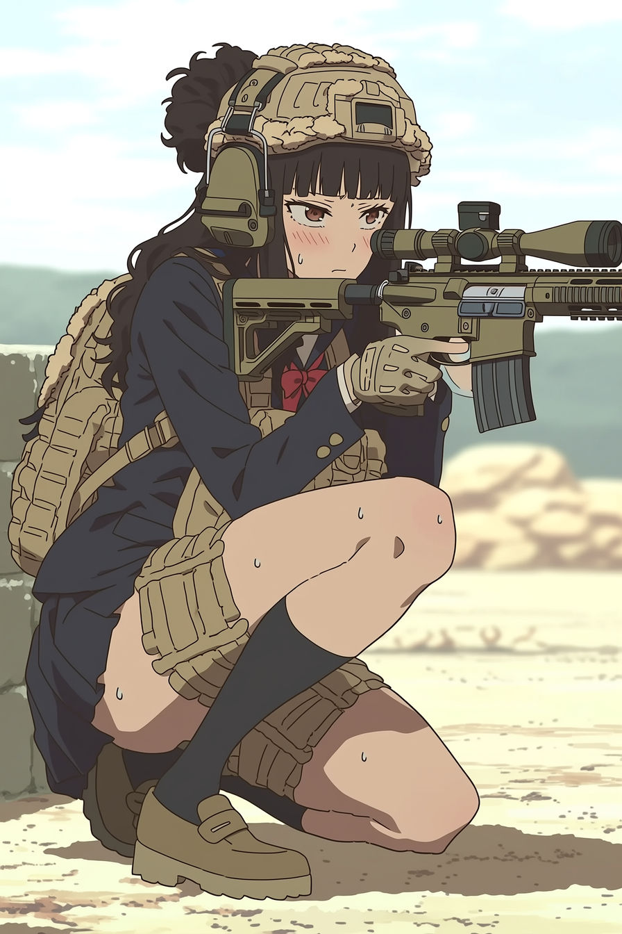 Sad Mecha Girl Aiming a Sniper Rifle