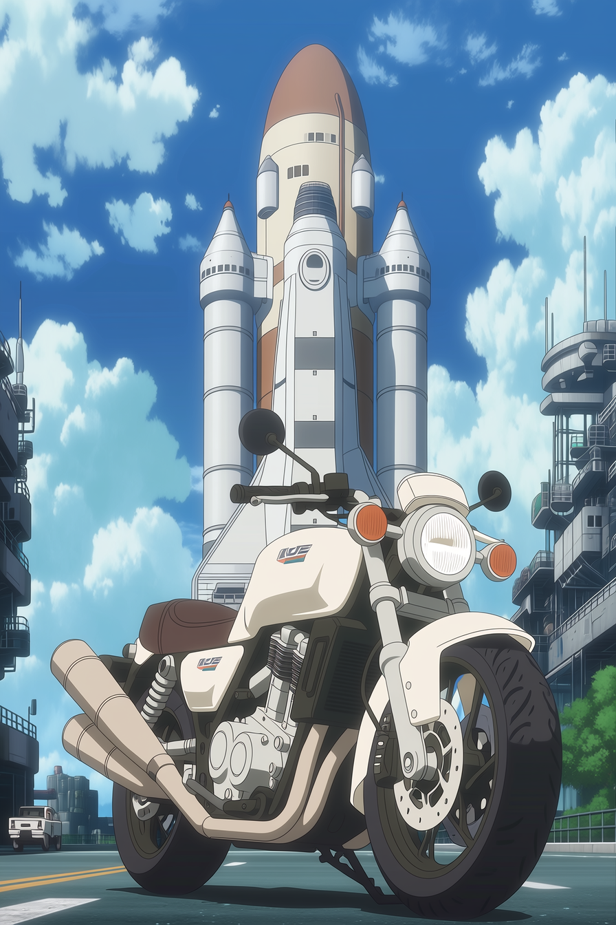 Motorcycle and Mothership in a Future City