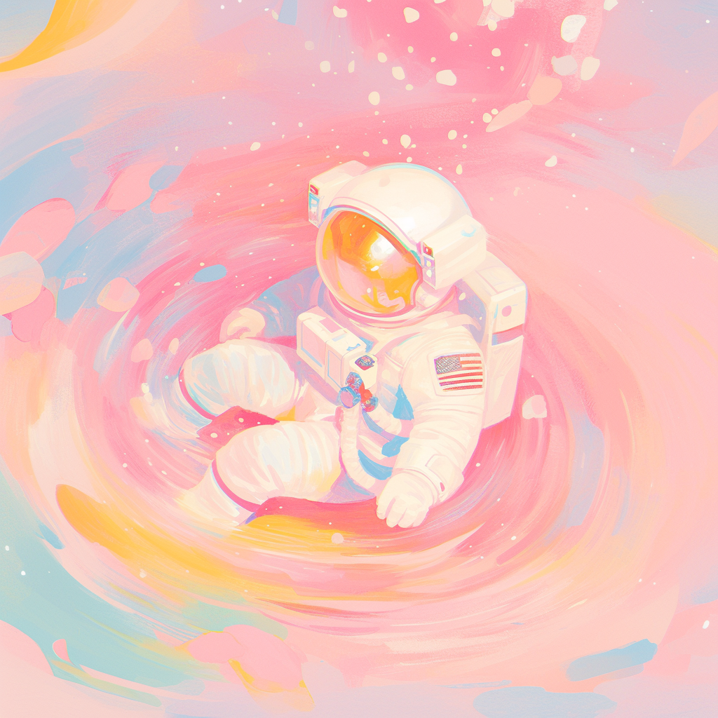 Grainy Astronaut Floating in Darkness