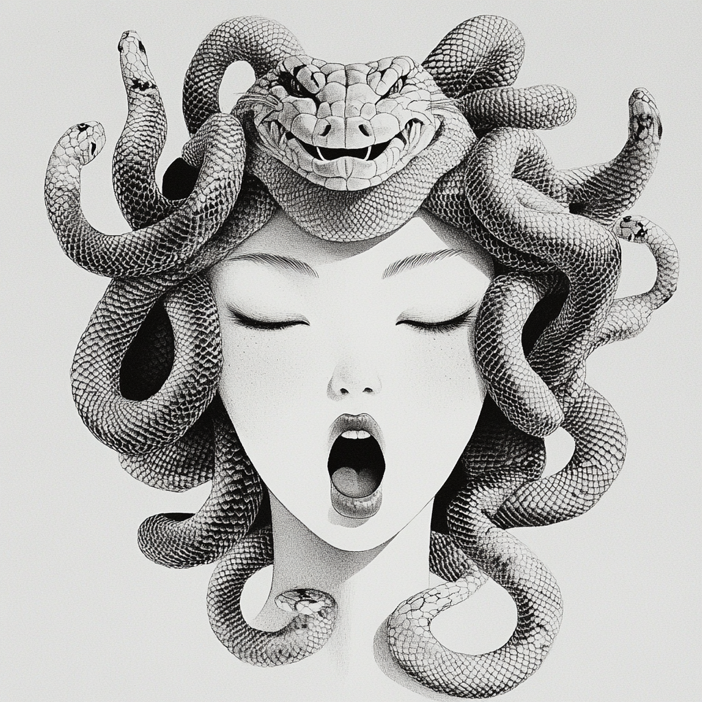 Medusa feroz con serpientes divinas