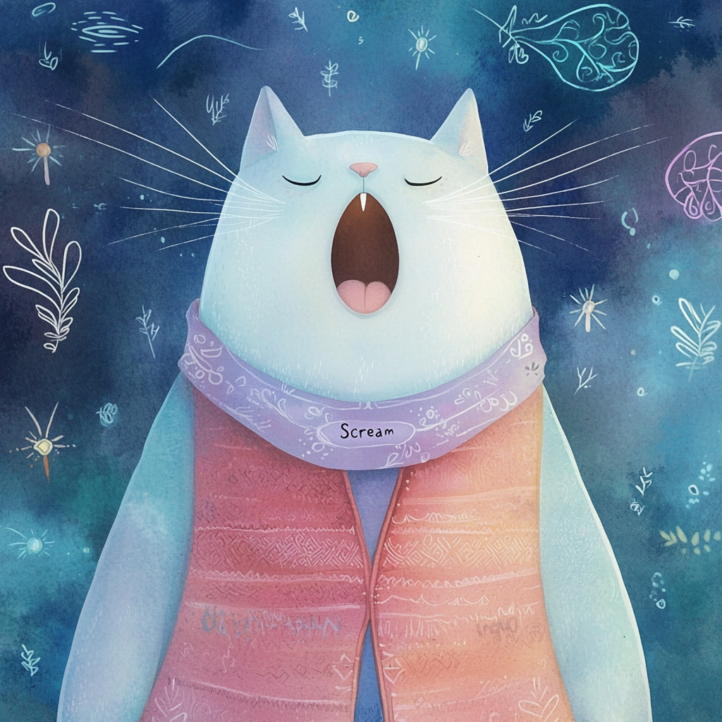 Chubby White Cat in The Scream