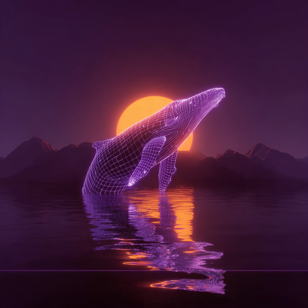 Neon Whale Above Glowing Waters