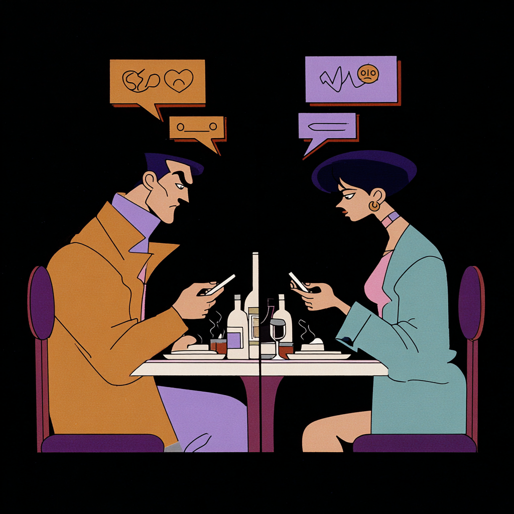 Phone-Divided Couple at a Café