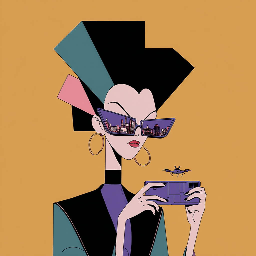 Futuristic Influencer Taking a Drone Selfie
