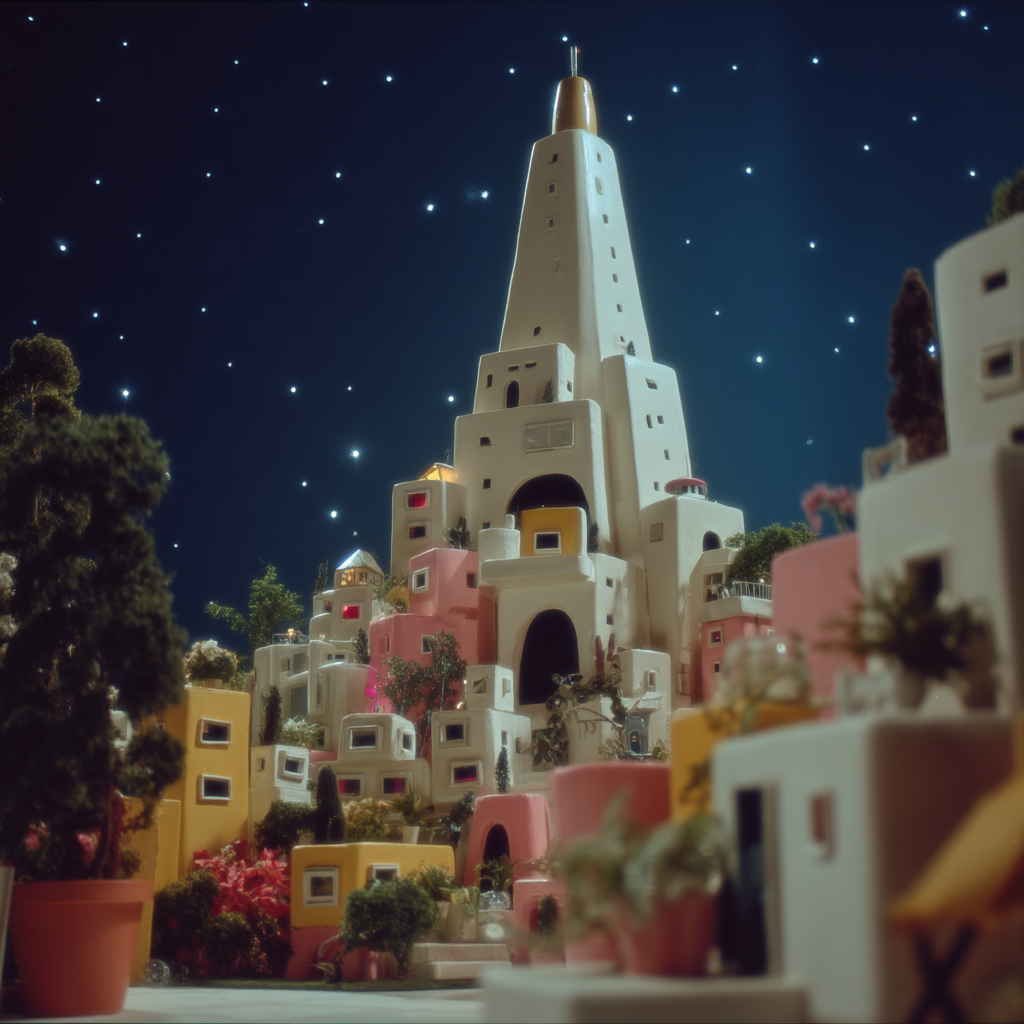 Pastel Gothic Dollhouse City Under a Cotton Moon