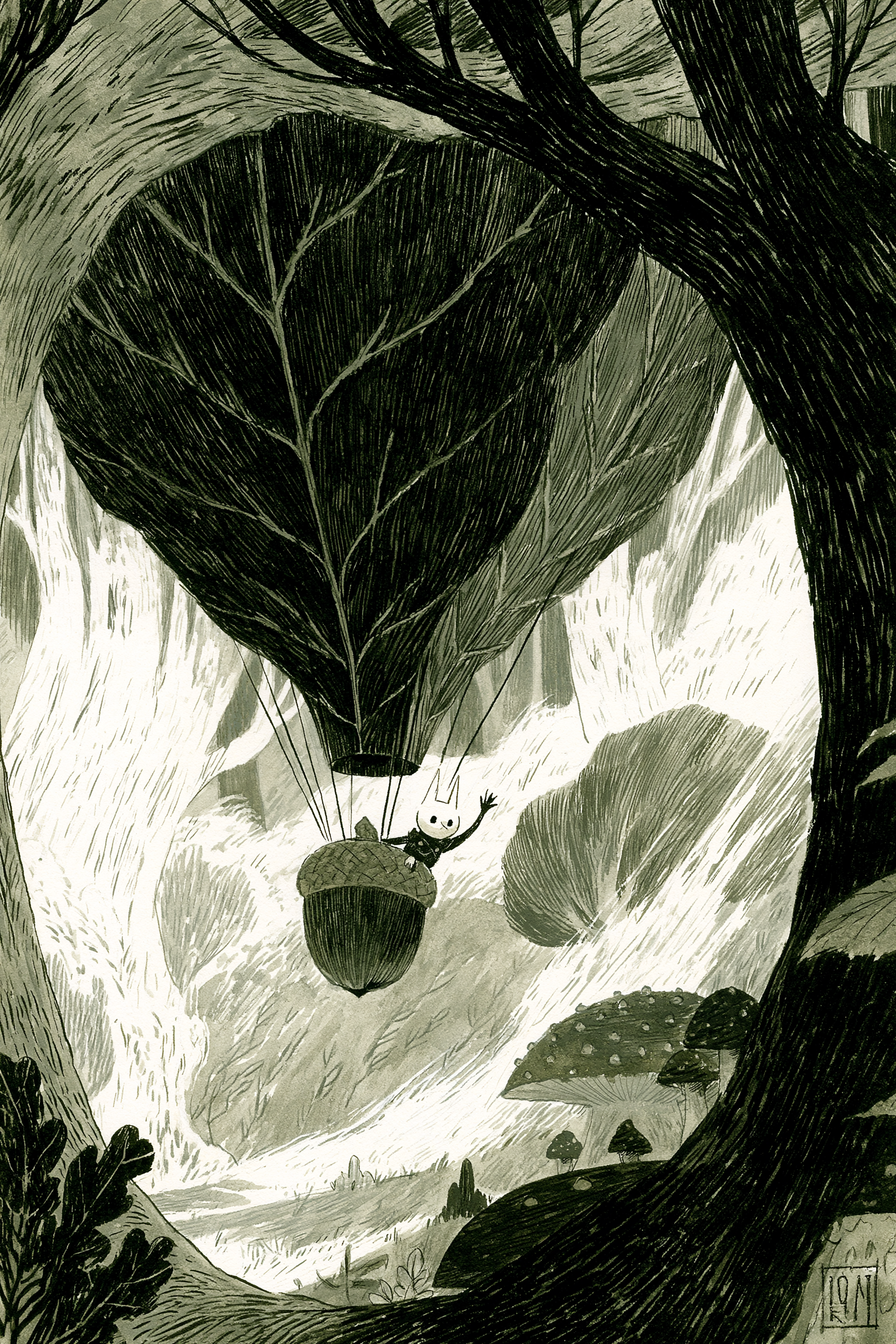 Leaf Balloon Viewed from a Hollow Tree