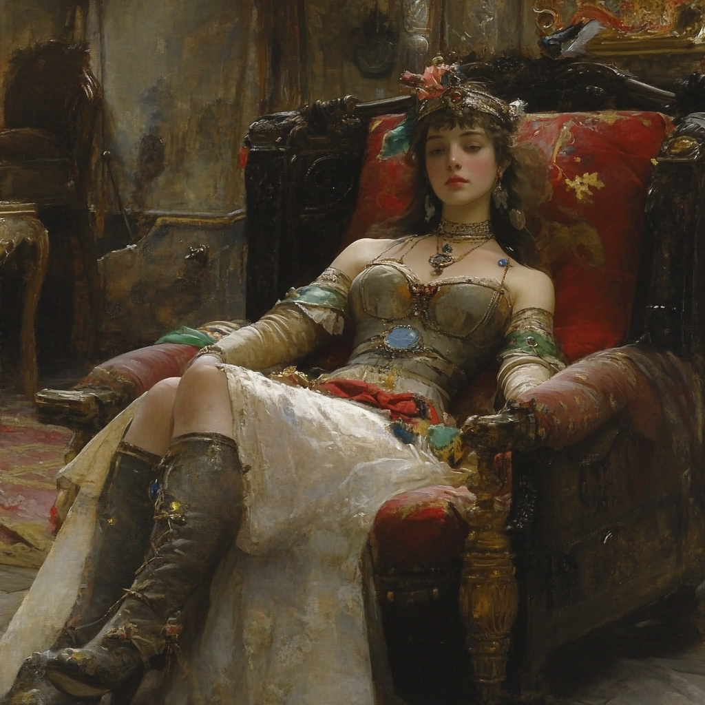 Aristocratic Woman Reclining in a Period Salon