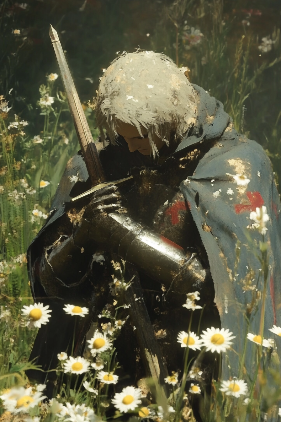 Joan of Arc in a Sunlit Daisy Field