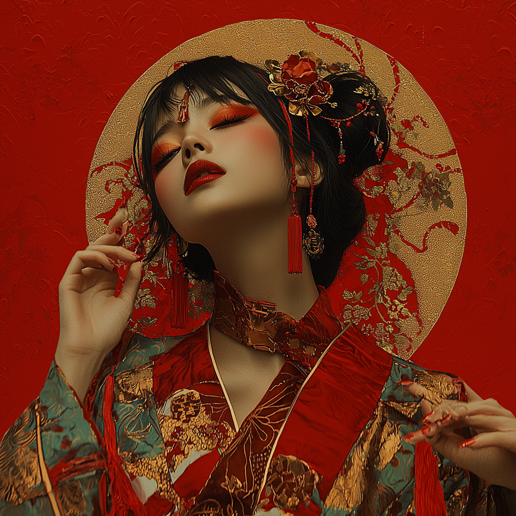 Chinese Dancer in Crimson Retro Light