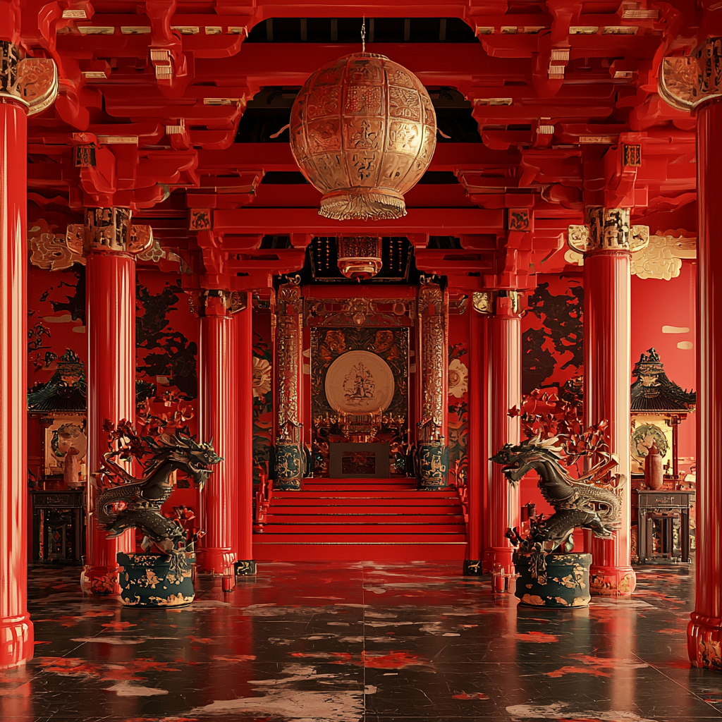 Interior de palacio rojo de la dinastía Han