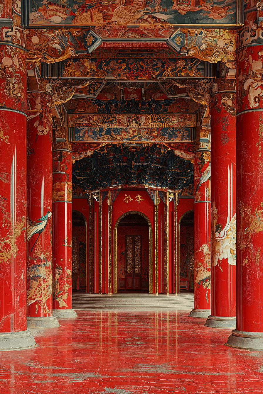 Tempel der Han-Dynastie in kaiserlichem Rot