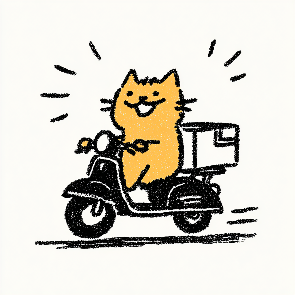 Mustard-Yellow Cat Delivering Parcels by Scooter
