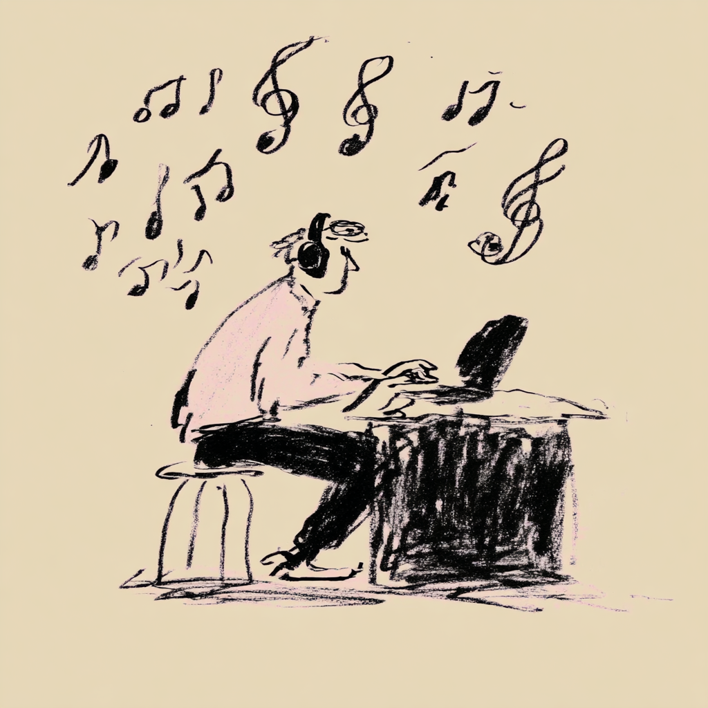 Man Listening to Music while Typing