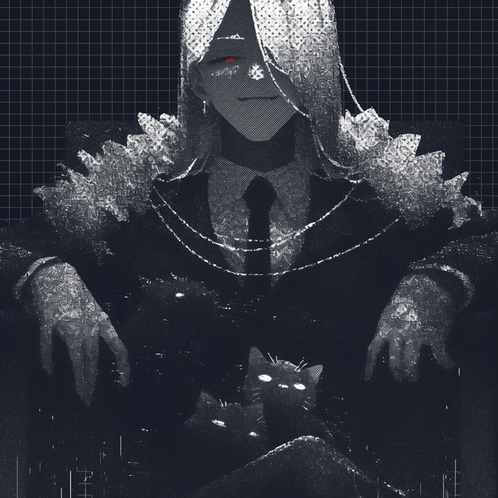 Gothic White-Haired Man with a Black Cat