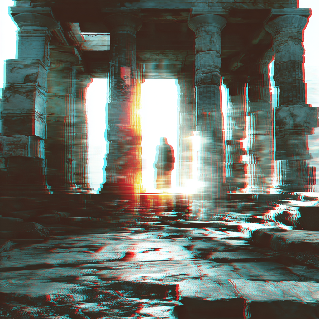 Digitaler Tempel mit holografischem Altar