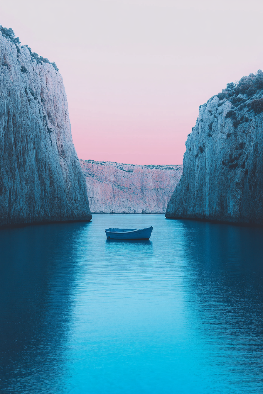 Pink Sunset Over a Blue Mediterranean Cove
