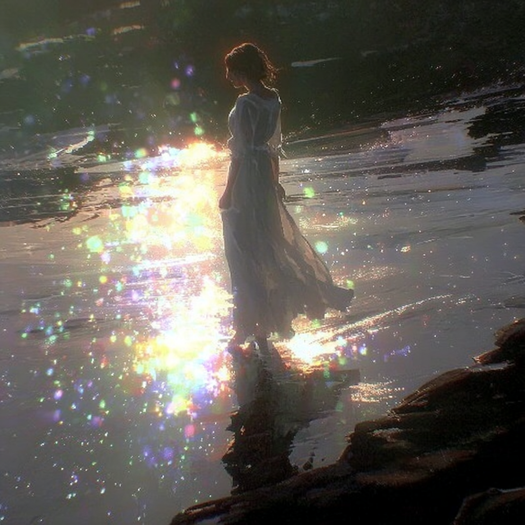 Woman in White on a Golden Shore