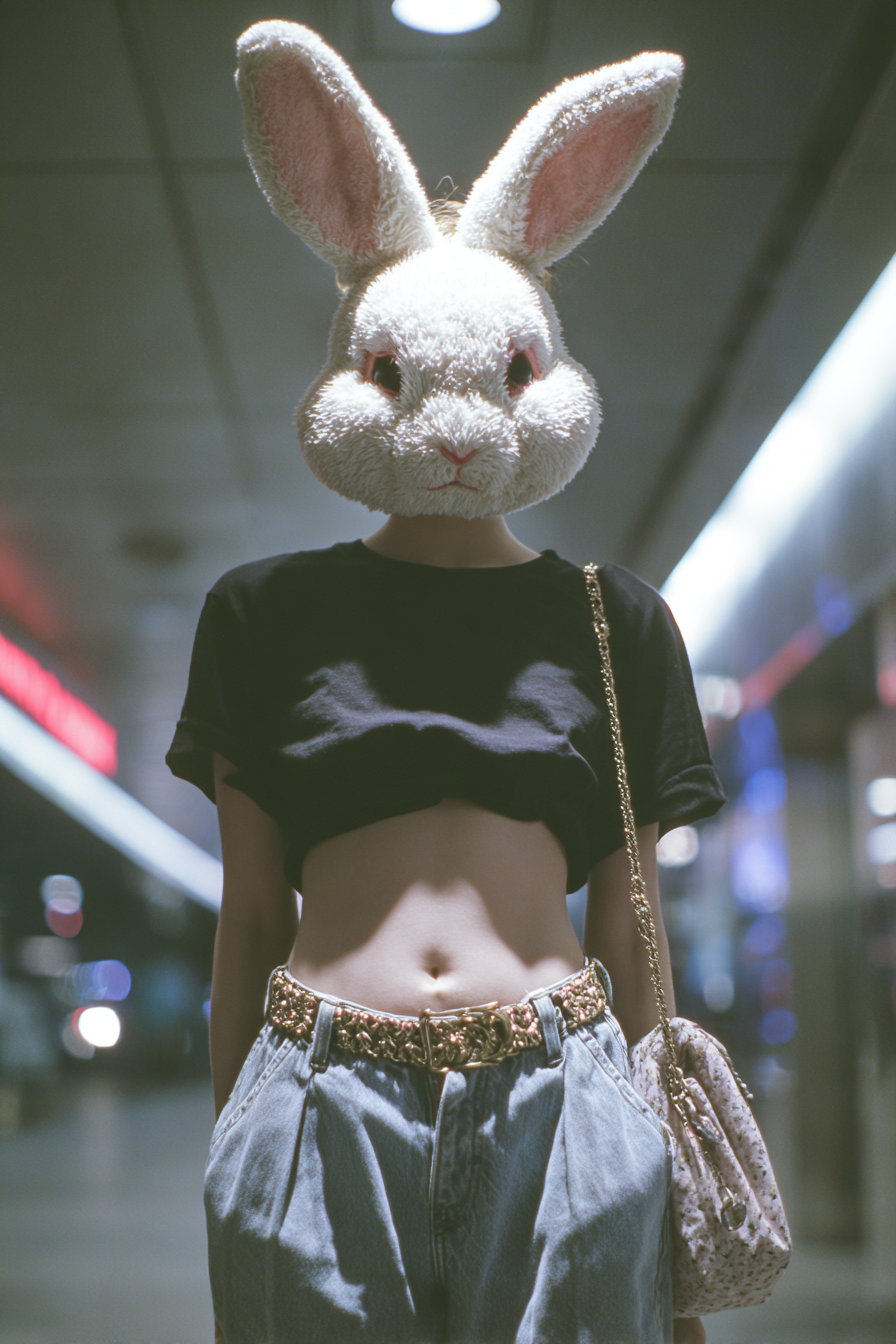 Fisheye Portrait of a Bunny-Masked Girl