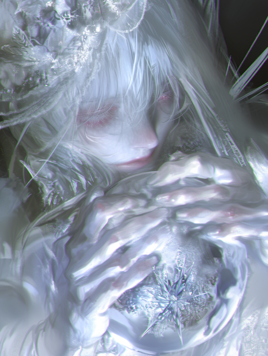 White-Haired Girl in a Crystal Glass Sphere