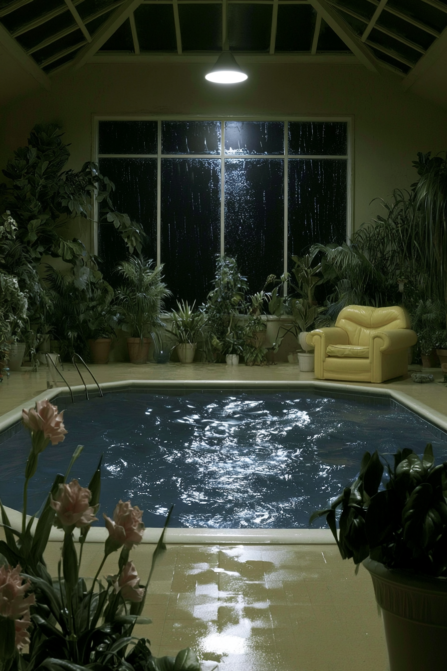 Rainy Night Greenhouse Pool Lounge