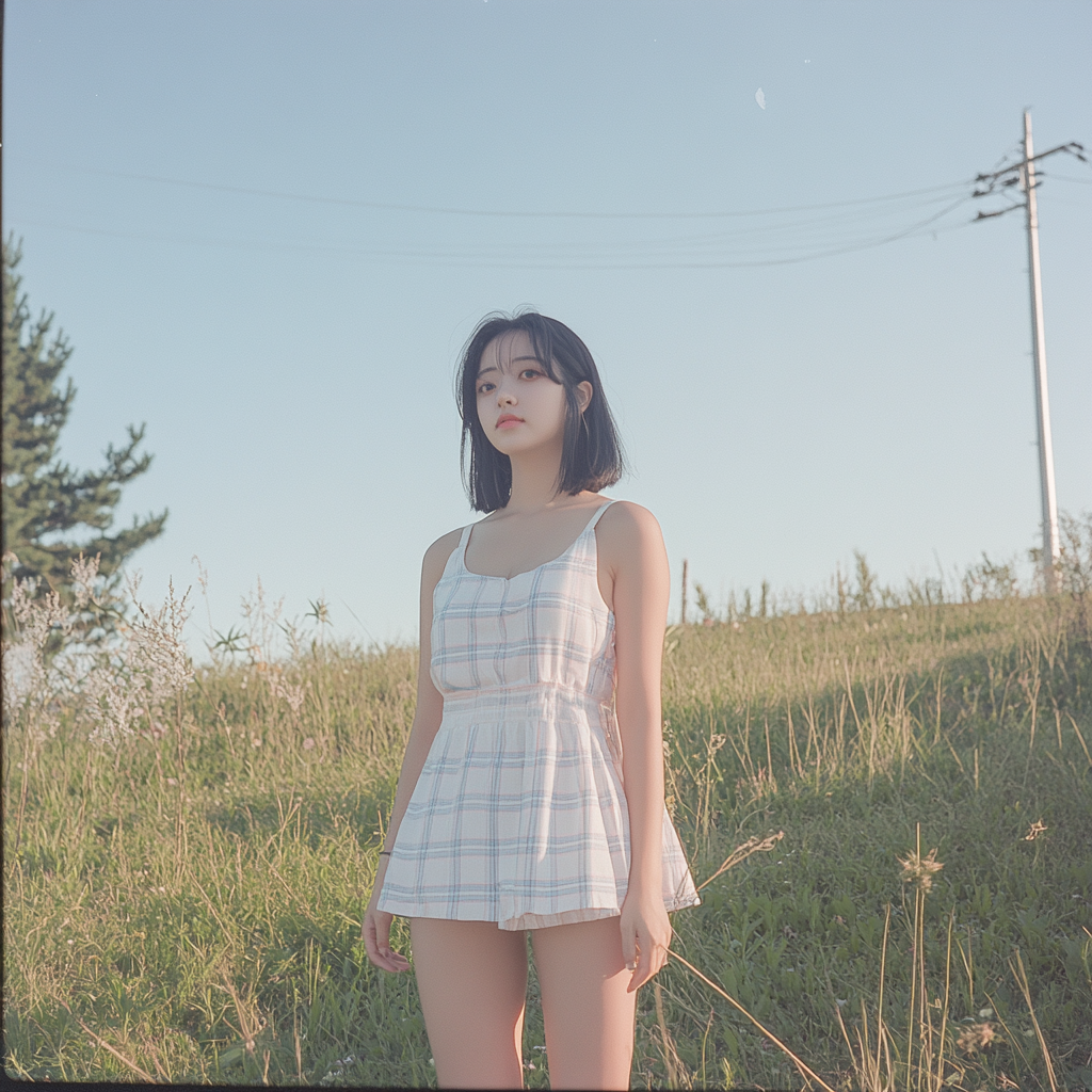 Korean Woman in a Sunny Meadow