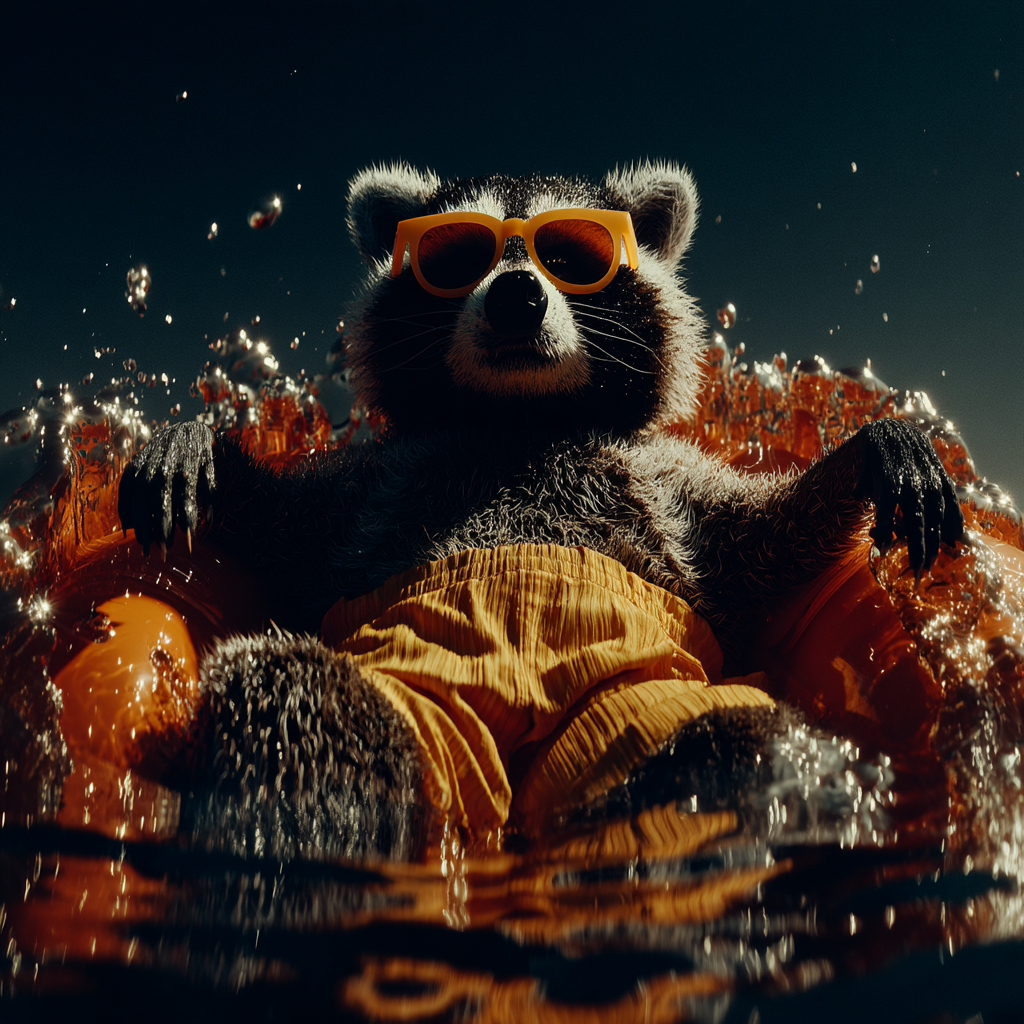 Raccoon Floating in a Sunny Pool