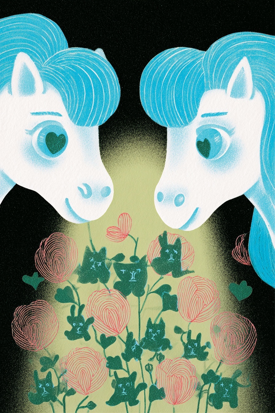 Papercut Horses Above a Folkloric Animal Garden