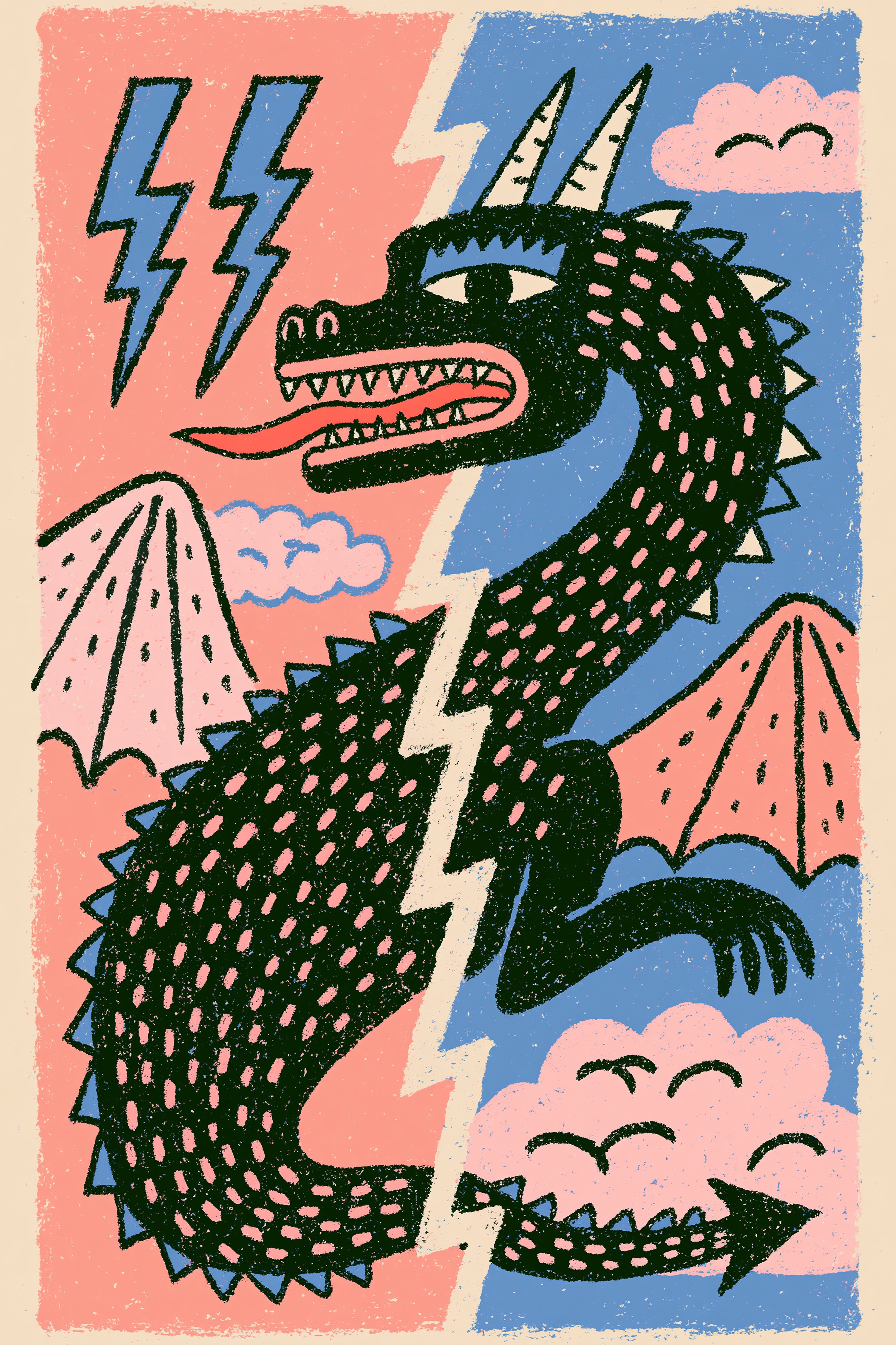 Black Dragon Split by a Magical Slash