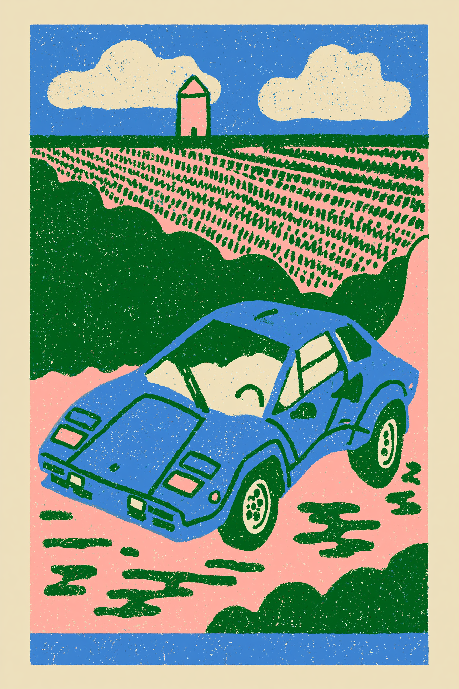 Warped Blue Countach in Retro Italy