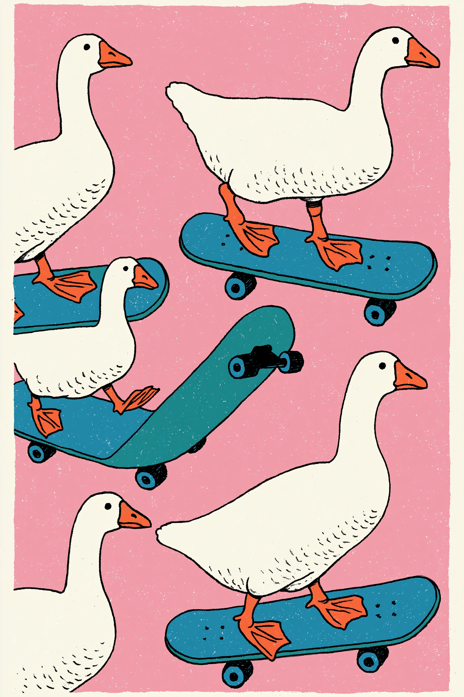 Skateboarding Geese Seamless Pattern