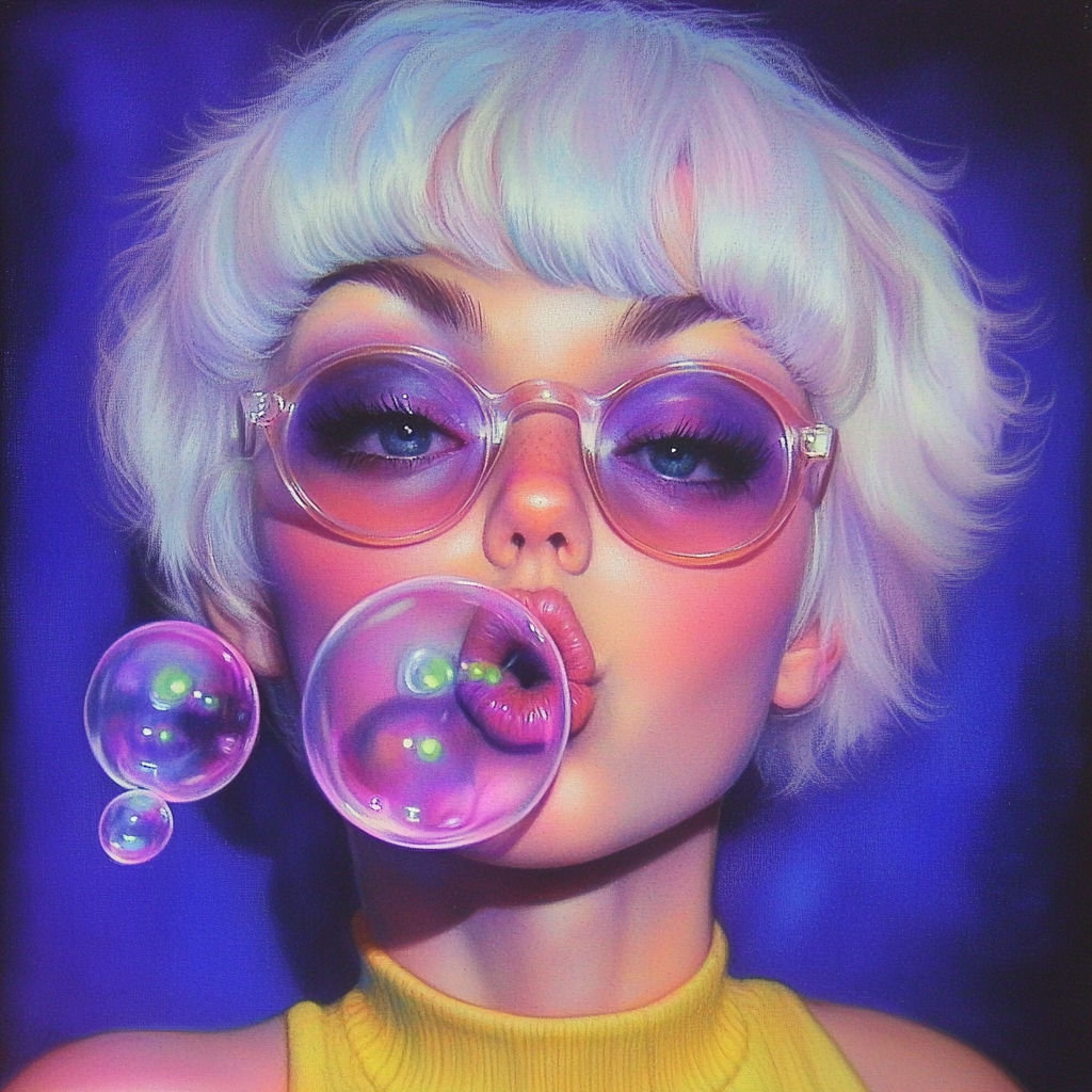 White-Haired Woman Blowing Bubbles
