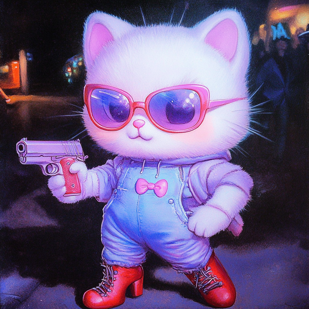 Bewaffnete Hello Kitty in einer Tiefgarage