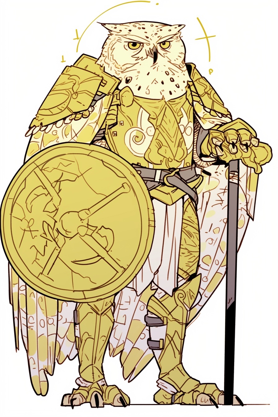 Concept art d’un paladin hibou en armure
