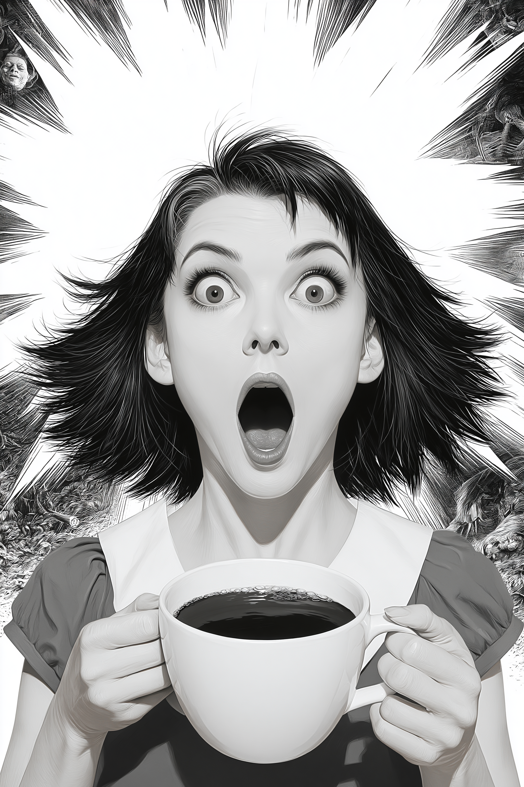 Femme expressive buvant du café