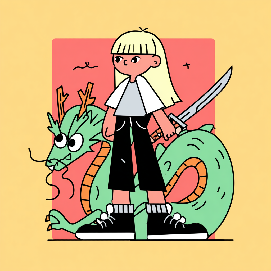 Ninja Girl and Chinese Dragon RPG Poster