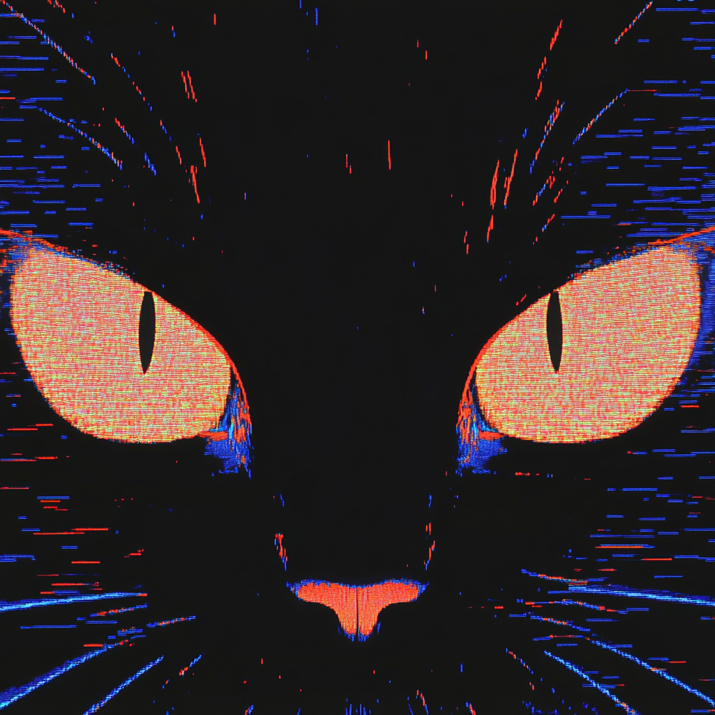 Glitch-Augen einer Maine-Coon-Katze