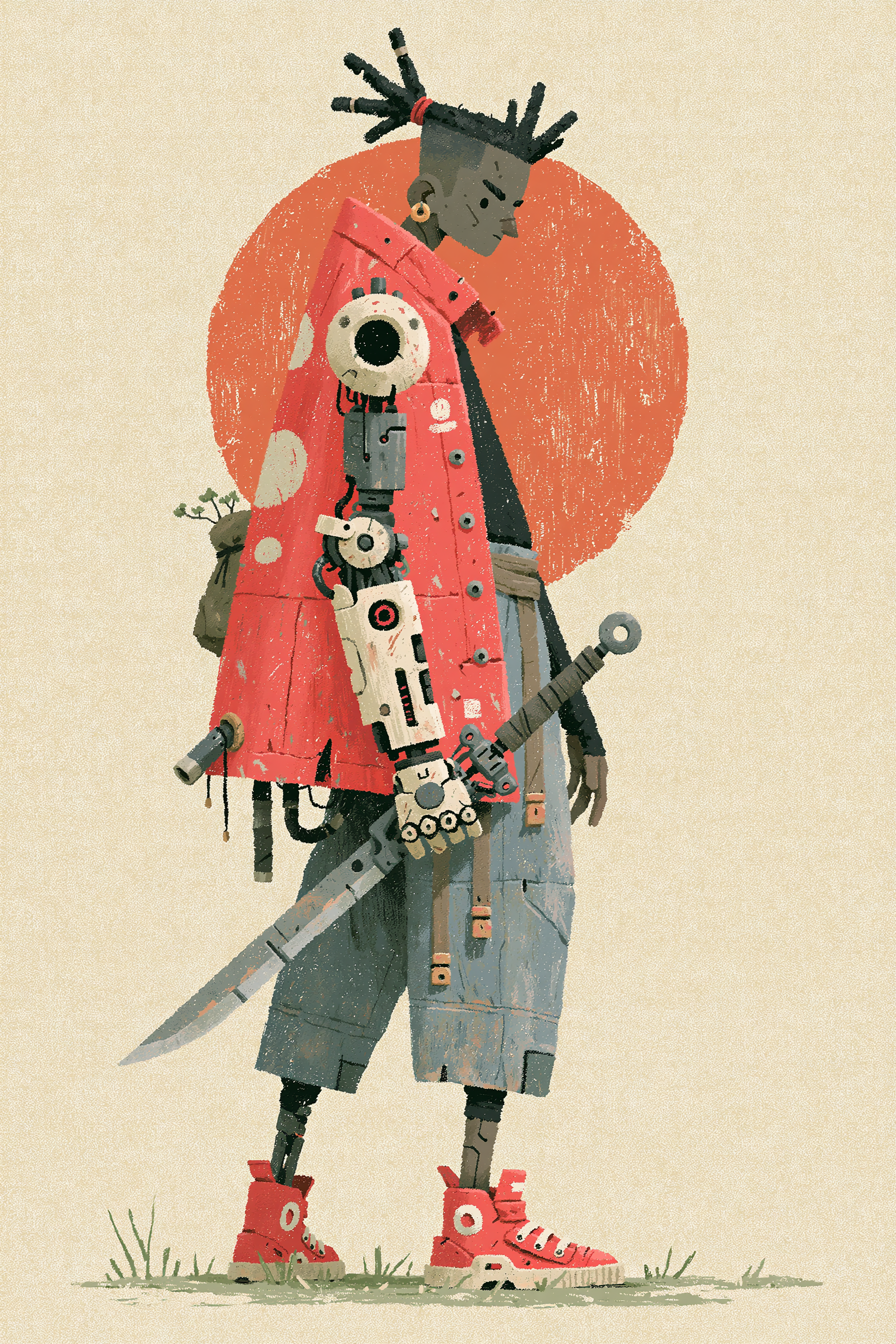 Quantum Blade Cyborg in a Vintage Poster