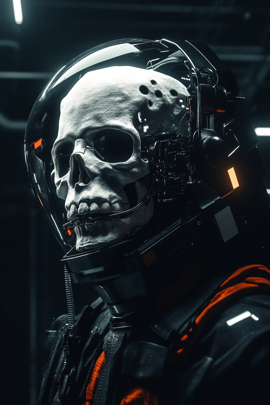 Cyberpunk Astronaut Skeleton in a Cockpit