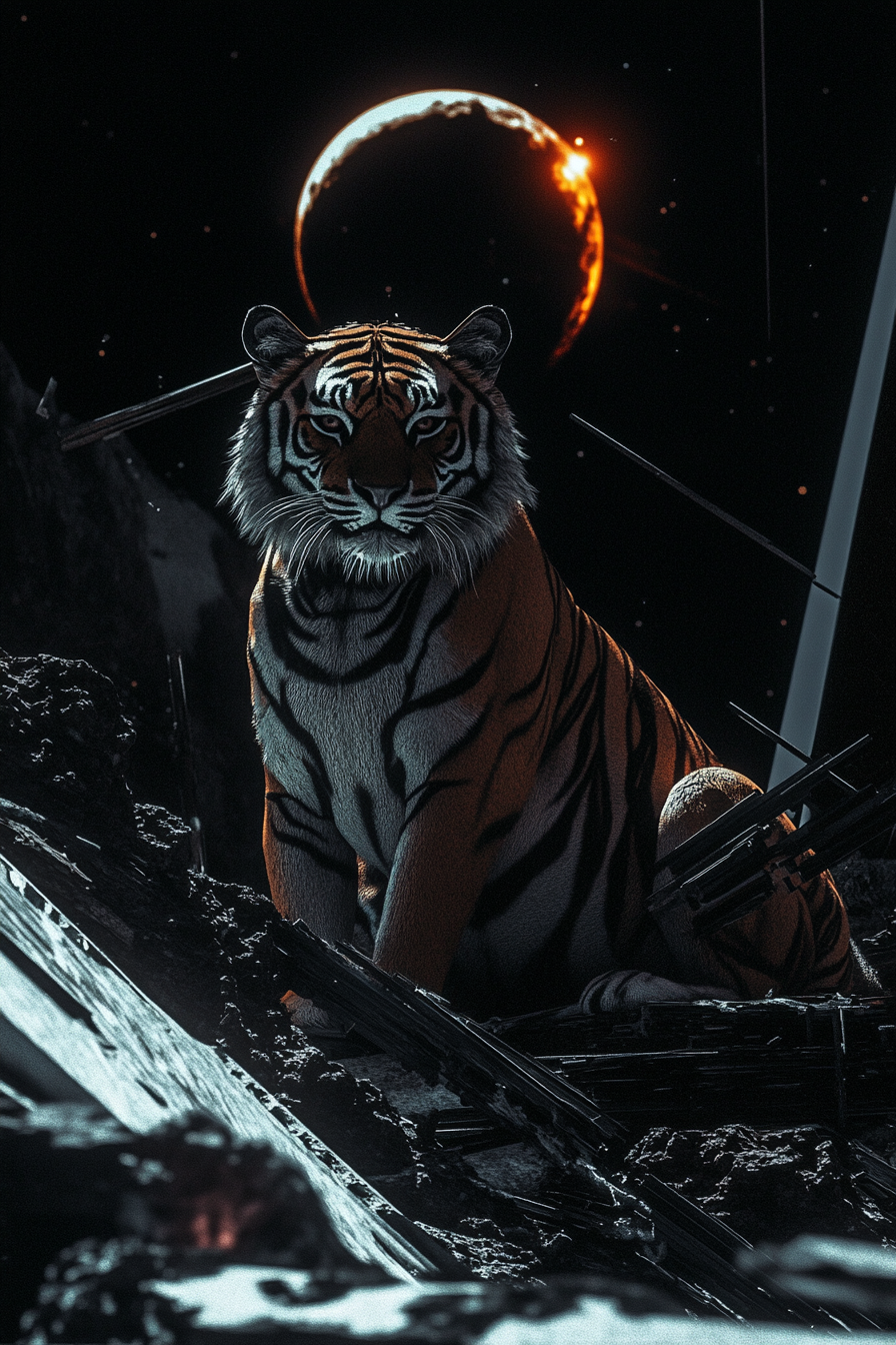 Eerie Tiger beneath the Moon