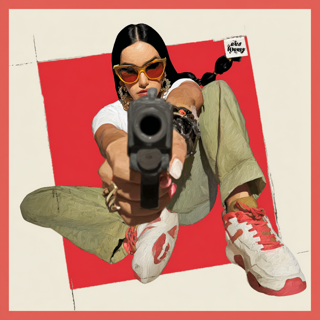 Femme Fatale Aiming Through a Surreal Street