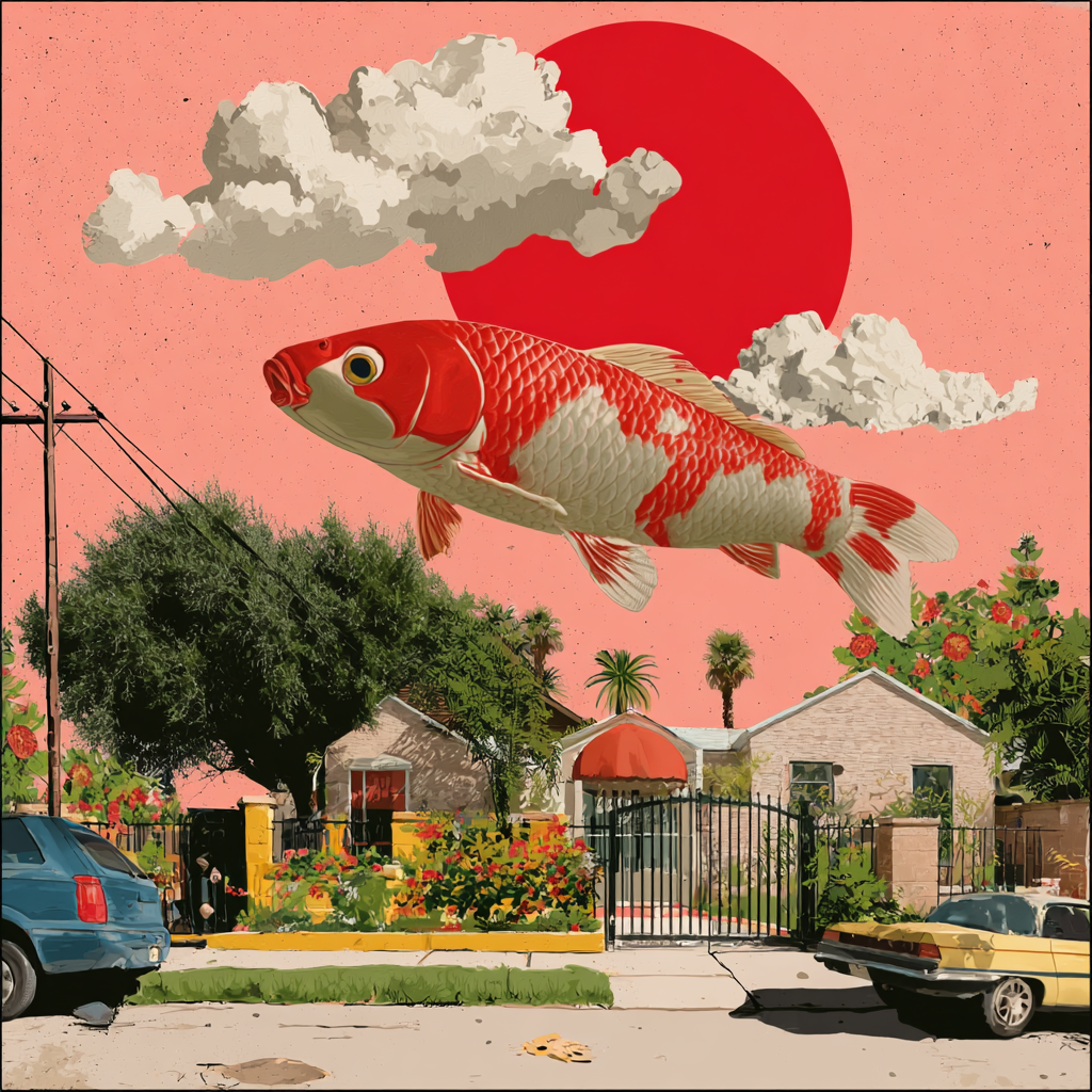 Giant Koi Above a Suburban Street