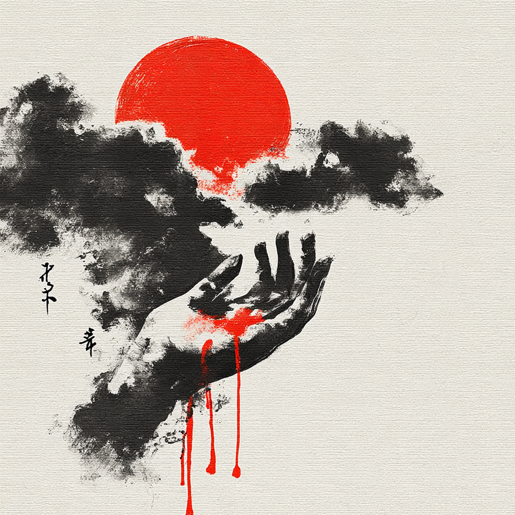 Cloud Hand Holding a Dripping Liquid Sun
